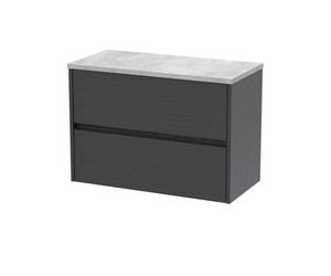 Nuie Havana Wall Hung 2-Drawer Vanity Unit & Worktop In Bellato Grey, Countertop Basin Unit, Graphite Grey Woodgrain, 800mm