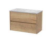 Nuie Havana Wall Hung 2-Drawer Vanity Unit & Worktop In Bellato Grey, Countertop Basin Unit In Autumn Oak, 800mm