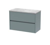 Nuie Havana Wall Hung 2-Drawer Vanity Unit & Worktop In Bellato Grey, Countertop Basin Unit In Coastal Grey, 800mm