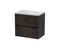 Nuie Havana Wall Hung 2-Drawer Vanity Unit & Worktop In Bellato Grey, Countertop Basin Unit In Metallic Slate, 600mm