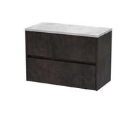 Nuie Havana Wall Hung 2-Drawer Vanity Unit & Worktop In Bellato Grey, Countertop Basin Unit In Metallic Slate, 800mm