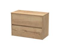 Nuie Havana Wall Hung 2-Drawer Vanity Unit & Worktop In Halifax Oak, Countertop Basin Unit In Autumn Oak, 800mm