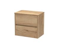 Nuie Havana Wall Hung 2-Drawer Vanity Unit & Worktop In Halifax Oak, Countertop Basin Unit In Autumn Oak, 600mm