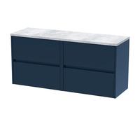 Nuie Havana Wall Hung 4 Drawer Vanity Unit with Bellato Grey Worktop | Satin Midnight Blue | MFC | 1200mm