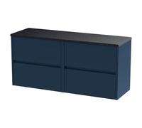 Nuie Havana Wall Hung 4 Drawer Vanity Unit with Black Sparkle Worktop | Satin Midnight Blue | MFC | 1200mm