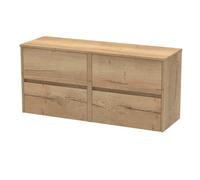 Nuie Havana Wall Hung 4-Drawer Vanity Unit & Worktop In Halifax Oak, Countertop Basin Unit In Autumn Oak, 1200mm