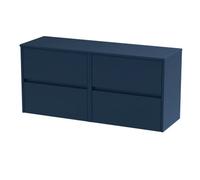 Nuie Havana Wall Hung 4-Drawer Vanity Unit & Worktop In Indigo Blue, Countertop Basin Unit In Midnight Blue, 1200mm