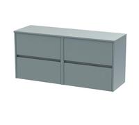 Nuie Havana Wall Hung 4-Drawer Vanity Unit & Worktop In Monument Grey, Countertop Basin Unit In Coastal Grey, 1200mm