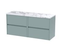 Hudson Reed Havana Wall Hung 4 Drawer Vanity Unit with Matt Carrera Marble Laminate Worktop | Coastal Grey | MFC | 1200mm