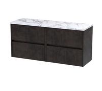 Nuie Havana Wall Hung 4-Drawer Vanity Unit & Worktop In Sparkling Black, Countertop Basin Unit In Metallic Slate, 1200mm