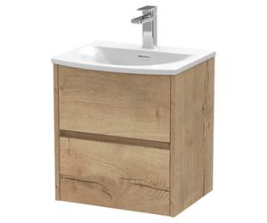 Nuie Havana Woodgrain Wall Hung 2 Drawer Vanity Unit and Curved Ceramic Basin | Autumn Oak | MDF | 500mm