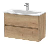 Nuie Havana Woodgrain Wall Hung 2 Drawer Vanity Unit and Curved Ceramic Basin | Autumn Oak | MDF | 800mm
