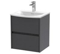 Nuie Havana Woodgrain Wall Hung 2 Drawer Vanity Unit and Curved Ceramic Basin | Graphite Grey | MDF | 500mm