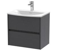 Nuie Havana Woodgrain Wall Hung 2 Drawer Vanity Unit and Curved Ceramic Basin | Graphite Grey | MDF | 600mm