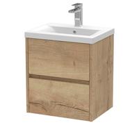 Nuie Havana Woodgrain Wall Hung 2 Drawer Vanity Unit and Mid Edge Ceramic Basin | Autumn Oak | MDF | 500mm