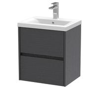 Nuie Havana Woodgrain Wall Hung 2 Drawer Vanity Unit and Mid Edge Ceramic Basin | Graphite Grey | MDF | 500mm