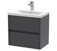 Nuie Havana Woodgrain Wall Hung 2 Drawer Vanity Unit and Mid Edge Ceramic Basin | Graphite Grey | MDF | 600mm
