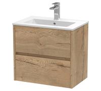 Hudson Reed Havana Wall Hung 2 Drawer Vanity Unit with 18mm Profile Basin | Autumn Oak | MDF | 600mm