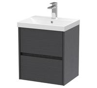Nuie Havana Woodgrain Wall Hung 2 Drawer Vanity Unit and Thin Edge Ceramic Basin | Graphite Grey | MDF | 500mm