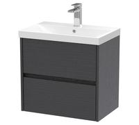 Nuie Havana Woodgrain Wall Hung 2 Drawer Vanity Unit and Thin Edge Ceramic Basin | Graphite Grey | MDF | 600mm