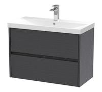 Nuie Havana Woodgrain Wall Hung 2 Drawer Vanity Unit and Thin Edge Ceramic Basin | Graphite Grey | MDF | 800mm