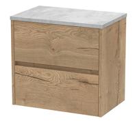 Nuie Havana Woodgrain Wall Hung 2 Drawer Vanity Unit with Bellato Grey Worktop | Autumn Oak | MFC | 600mm