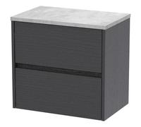 Nuie Havana Woodgrain Wall Hung 2 Drawer Vanity Unit with Bellato Grey Worktop | Graphite Grey | MFC | 600mm