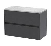 Nuie Havana Woodgrain Wall Hung 2 Drawer Vanity Unit with Bellato Grey Worktop | Graphite Grey | MFC | 800mm