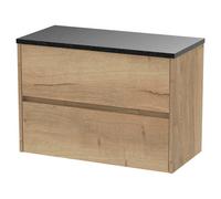 Nuie Havana Woodgrain Wall Hung 2 Drawer Vanity Unit with Black Sparkle Worktop | Autumn Oak | MFC | 800mm