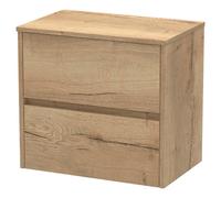 Nuie Havana Woodgrain Wall Hung 2 Drawer Vanity Unit with Worktop | Autumn Oak | MDF | 600mm
