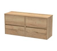 Nuie Havana Woodgrain Wall Hung 4 Drawer Vanity Unit and Worktop | Autumn Oak | MDF | 1200mm