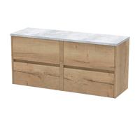 Nuie Havana Woodgrain Wall Hung 4 Drawer Vanity Unit with Bellato Grey Worktop | Autumn Oak | MFC | 1200mm