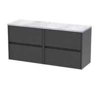 Nuie Havana Woodgrain Wall Hung 4 Drawer Vanity Unit with Bellato Grey Worktop | Graphite Grey | MFC | 1200mm