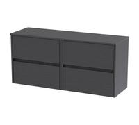 Nuie Havana Woodgrain Wall Hung 4 Drawer Vanity Unit with Worktop | Graphite Grey | MDF | 1200mm