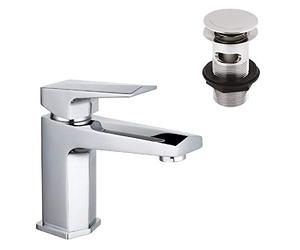 Nuie HDY305 Hardy | Modern Bathroom Square Mono Basin Mixer Tap with Free Push Button Waste, 153mm x 50mm, Chrome