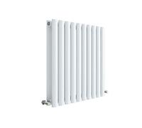 nuie HL338D Revive ǀ Modern Home Wall Mount Designer Horizontal Double Panel Radiator, 600mm x 586mm x 78mm, High Gloss White