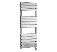 nuie HL359 Electric Heating Square Flat 12 Bar Towel Radiator, 600 Watt, 1213mm x 500mm, Chrome