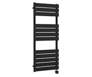 nuie HL459 Modern Bathroom Wall Hung Square Electric Flat Panel Heated Towel Rail, 1213 x 500, Matt Black
