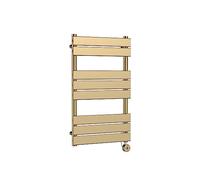 nuie HL858 Electric Heating Square Flat 8 Bar Towel Radiator, 400 Watt, 840mm x 500mm, Brushed Brass