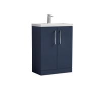 Nuie Hudson Reed Arno Compact Floor Standing 2 Door Vanity Unit With Ceramic Basin, Durable Modern Vanity Unit In Midnight Blue, 600mm