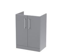 Nuie Hudson Reed Arno Floor Standing Vanity Unit, Durable 2 Soft Close Door Bathroom Sink Vanity Unit With Shelf In Satin Grey, 600mm