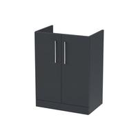 Nuie Hudson Reed Arno Floor Standing Vanity Unit, Durable 2 Soft Close Door Bathroom Sink Vanity Unit With Shelf In Soft Black, 600mm