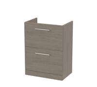 Nuie Hudson Reed Arno Floor Standing Vanity Unit, Durable 2 Soft Close Drawer Bathroom Sink Vanity Unit With Shelf In Solace Oak, 600mm