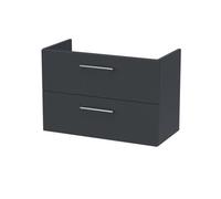 Nuie Hudson Reed Arno Wall Hung Vanity Unit, Durable 2 Soft Close Door Bathroom Sink Vanity Unit With Shelf In Soft Black, 800mm