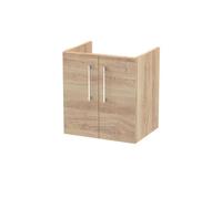 Nuie Hudson Reed Arno Wall Hung Vanity Unit, Durable 2 Soft Close Door Bathroom Sink Vanity Unit With Shelf In Bleached Oak, 500mm