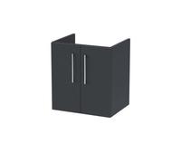 Nuie Hudson Reed Arno Wall Hung Vanity Unit, Durable 2 Soft Close Door Bathroom Sink Vanity Unit With Shelf In Soft Black, 500mm