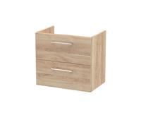 Nuie Hudson Reed Athena Wall Hung Vanity Unit, Durable Soft Close 2-Door, Modern Bathroom Cabinet Storage In Bleached Oak, 600mm