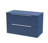 Hudson Reed Fluted Wall Hung 2 Drawer Vanity Unit with Worktop | Satin Blue | MDF | 800mm