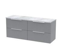 Hudson Reed Fluted Wall Mounted 4 Drawer Vanity Unit with Bellato Grey Worktop | Satin Grey | MFC | 1200mm