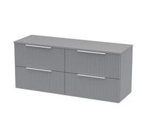 Nuie Hudson Reed Fluted Wall Hung 4-Drawer Vanity Unit & Grey Laminate Worktop, Counter Top Vanity Unit In Satin Grey, 1200mm